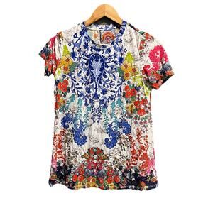 Johnny Was Midsummer Favorite Short Sleeve Crew Neck Swing Women's Tee Size XS